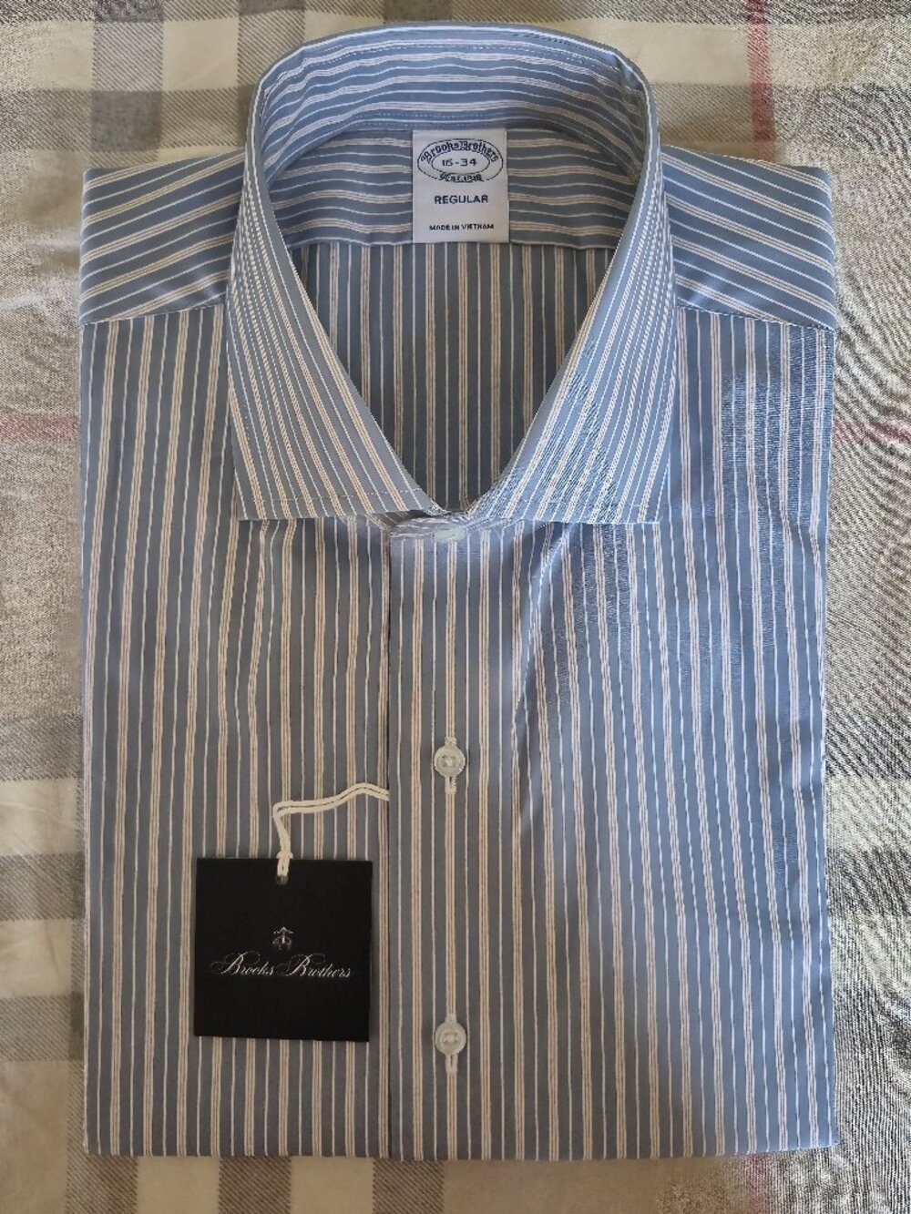 NWT Brooks Brothers Dress Shirt  Supima Cotton Blue White Striped 16/34